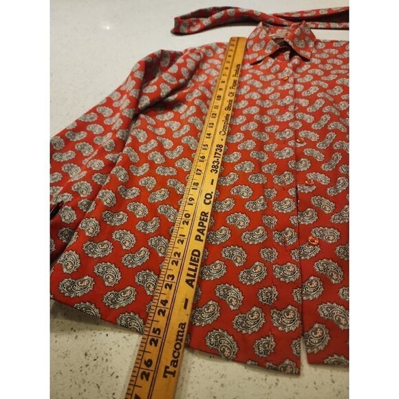 Lady Arrow Blouse Shirt Top Small Scarf Long Sleeve Button Front Red Paisley - Picture 4 of 6
